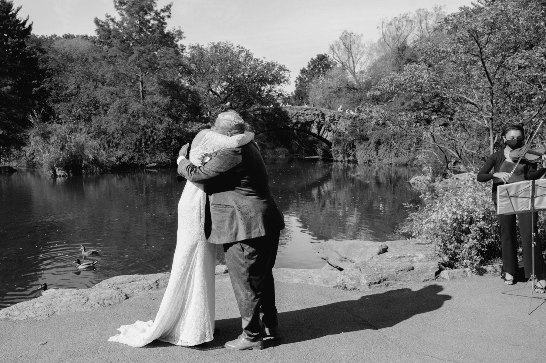 Veronica + Julie wedding ceremony at Gapstow Bridge, Central Park Wedding
