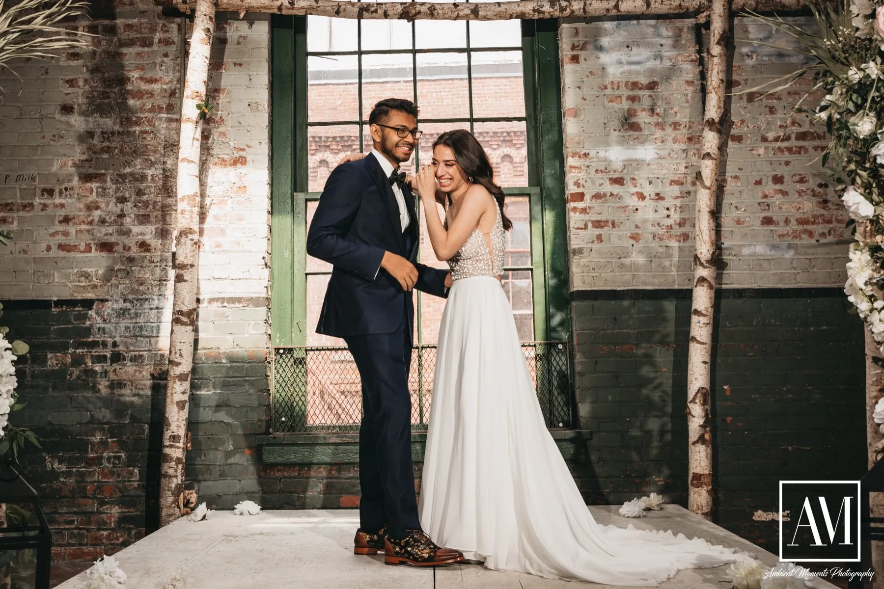 Amanda + Kevin exchanging vows at Art Factory Studios, Paterson, NJ