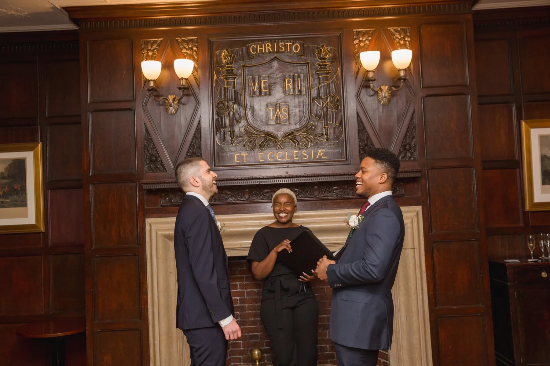 Lazaro + Yehuda exchanging vows at The Harvard Club NYC