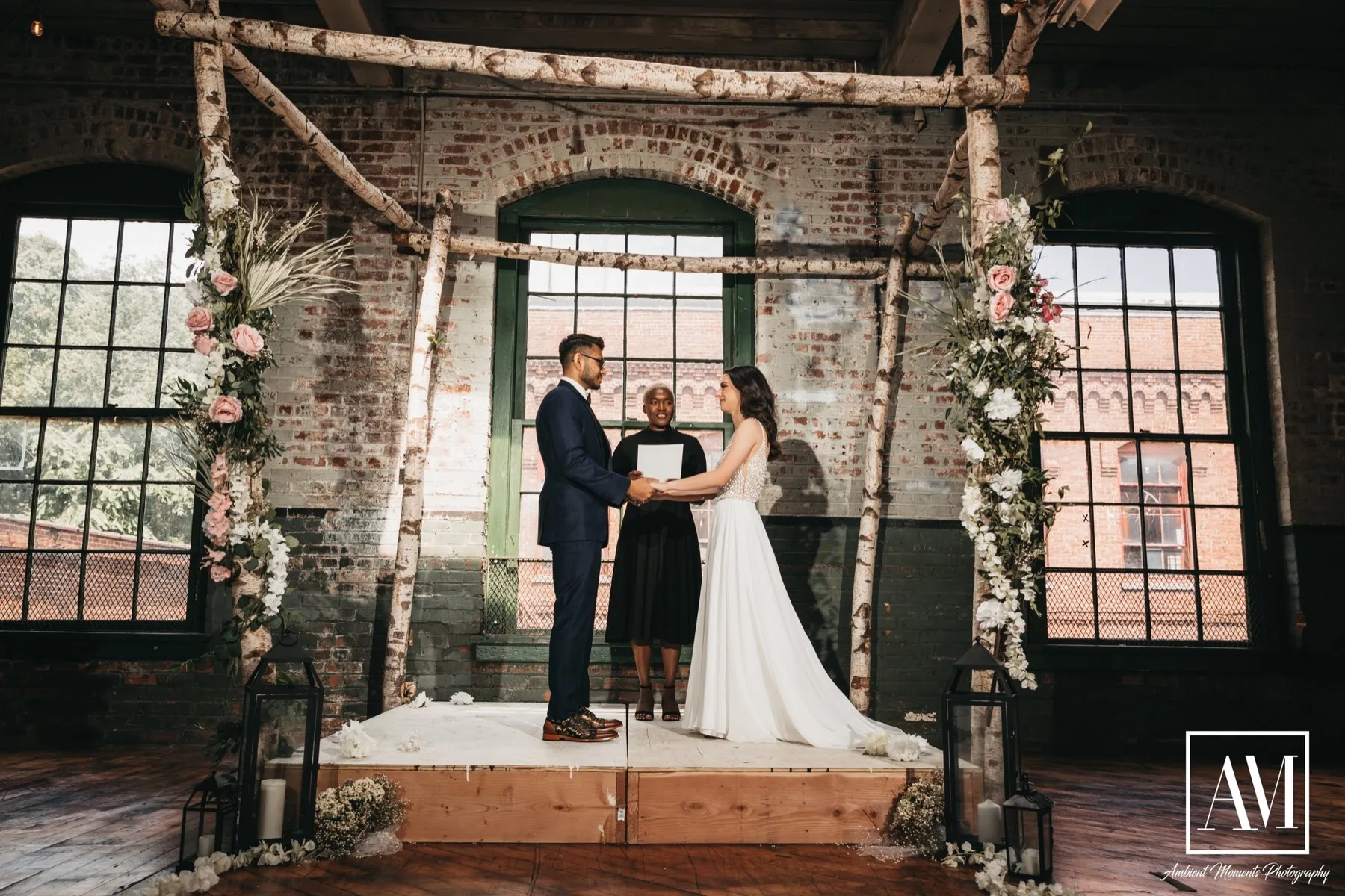 Amanda + Kevin exchanging vows at Art Factory Studios, Paterson, NJ
