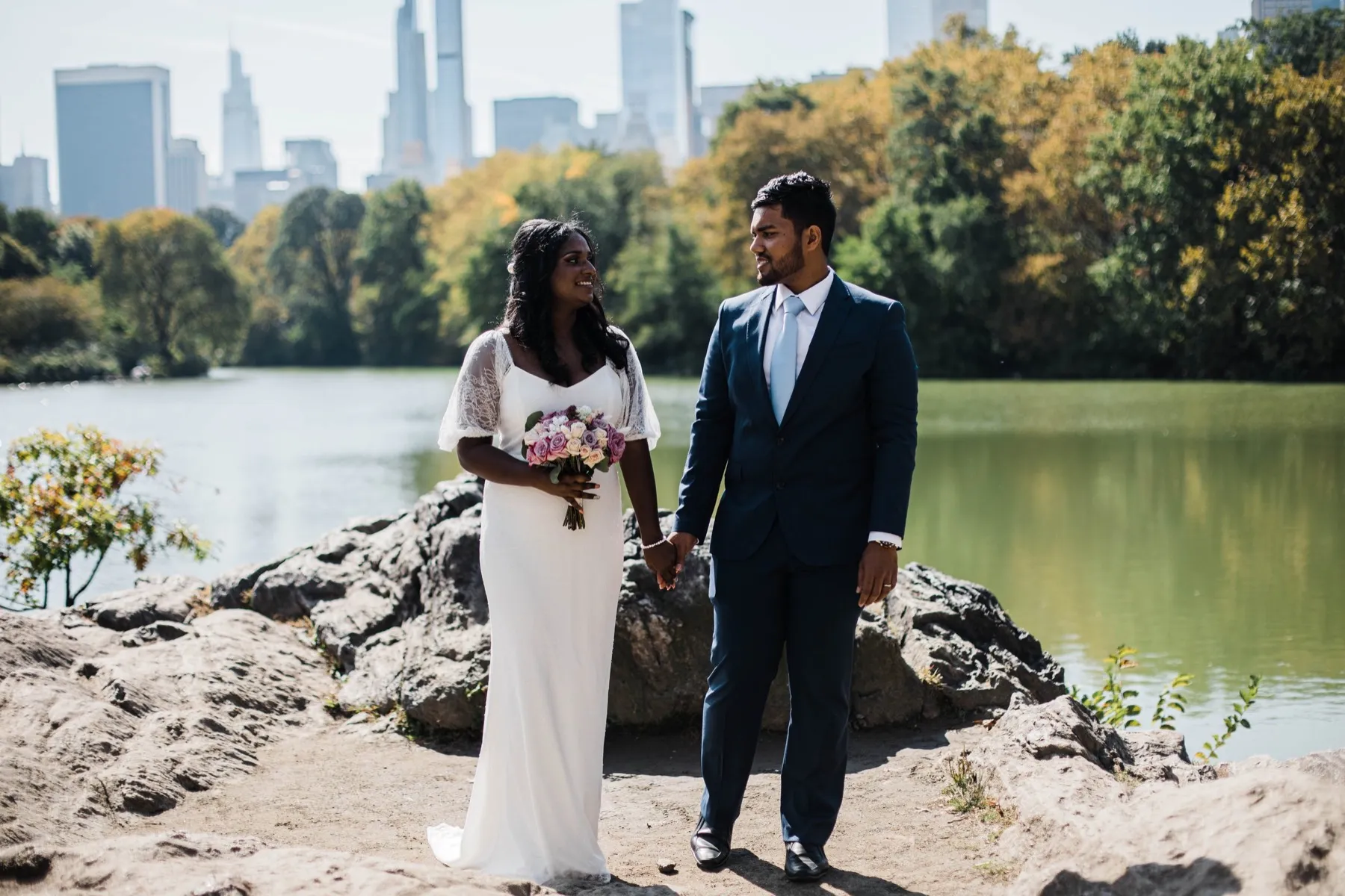 Clashani + Gihan wedding portrait at Ladies Pavilion, Central Park Wedding