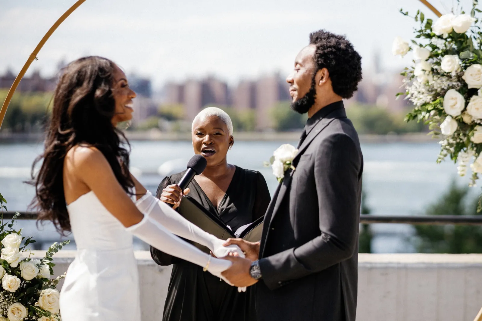 A wedding ceremony at Brooklyn Bridge Park