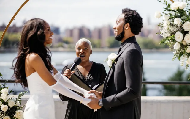 A wedding ceremony at Brooklyn Bridge Park