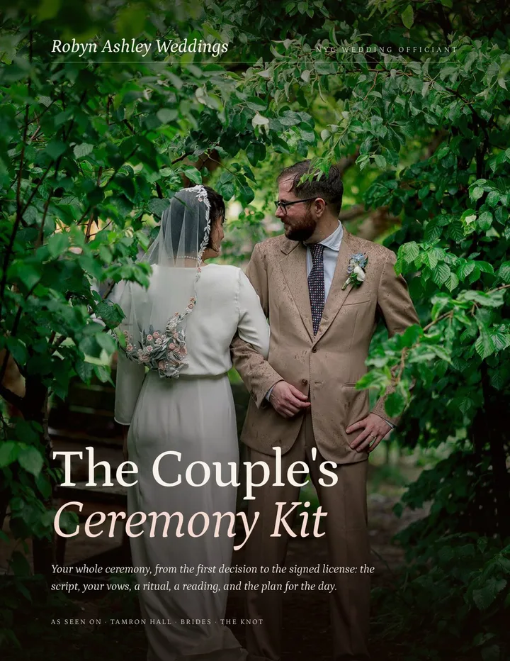 The real cover of The Couple's Ceremony Kit: a couple standing together in a garden beneath the title
