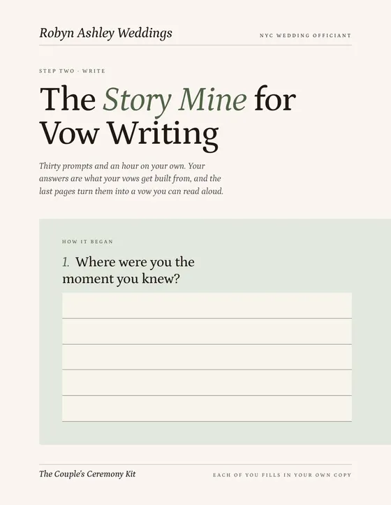 The real cover of The Story Mine, the vow-writing file in the kit