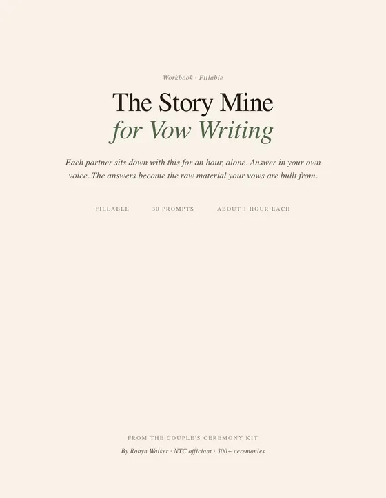 The real cover of The Story Mine vow-writing workbook from the kit