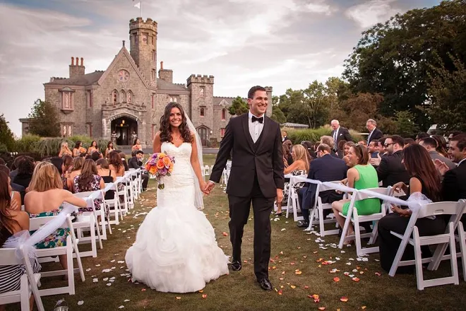 A wedding ceremony at Whitby Castle in Rye, NY