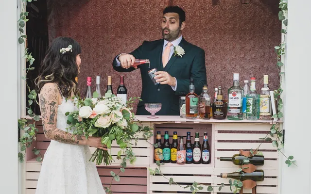 A couple sharing a joyful wedding ceremony moment